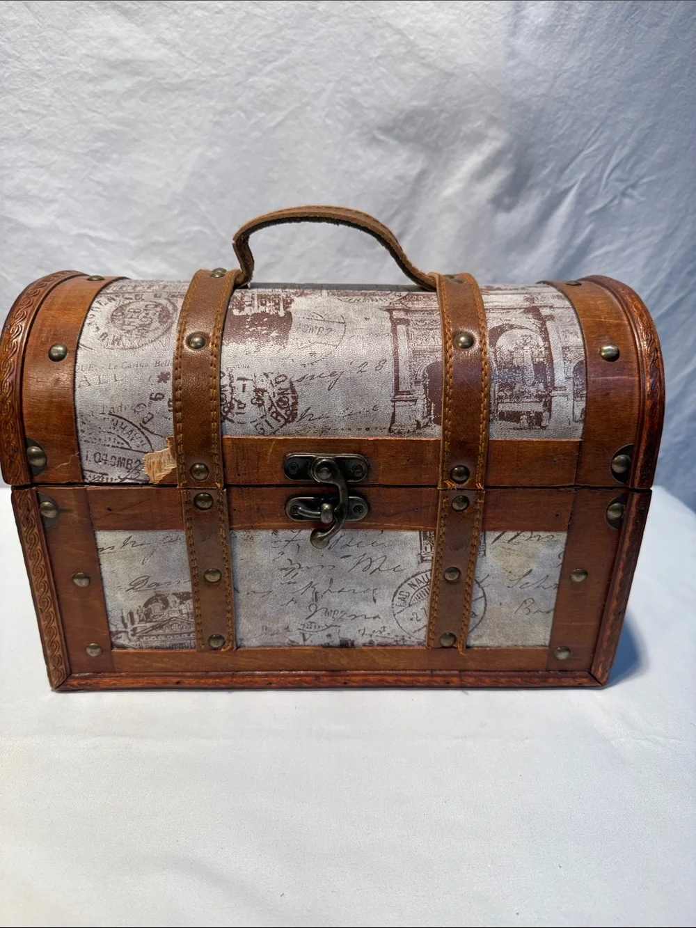 Vintage-Style Small Wood Chest Trunk Storage Box
